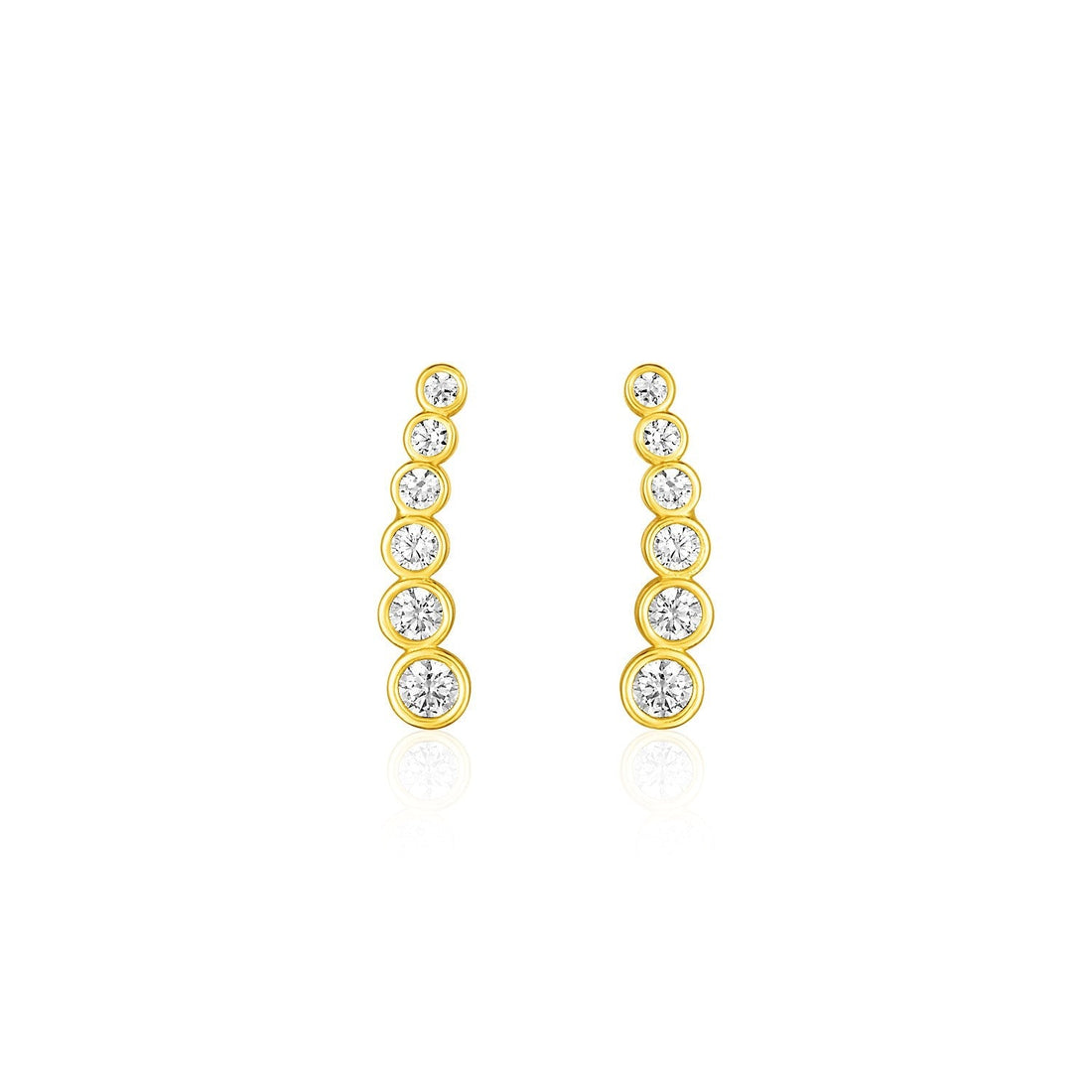 14k Yellow Gold Graduated Circles Climber Post Earrings with Cubic Zirconias 