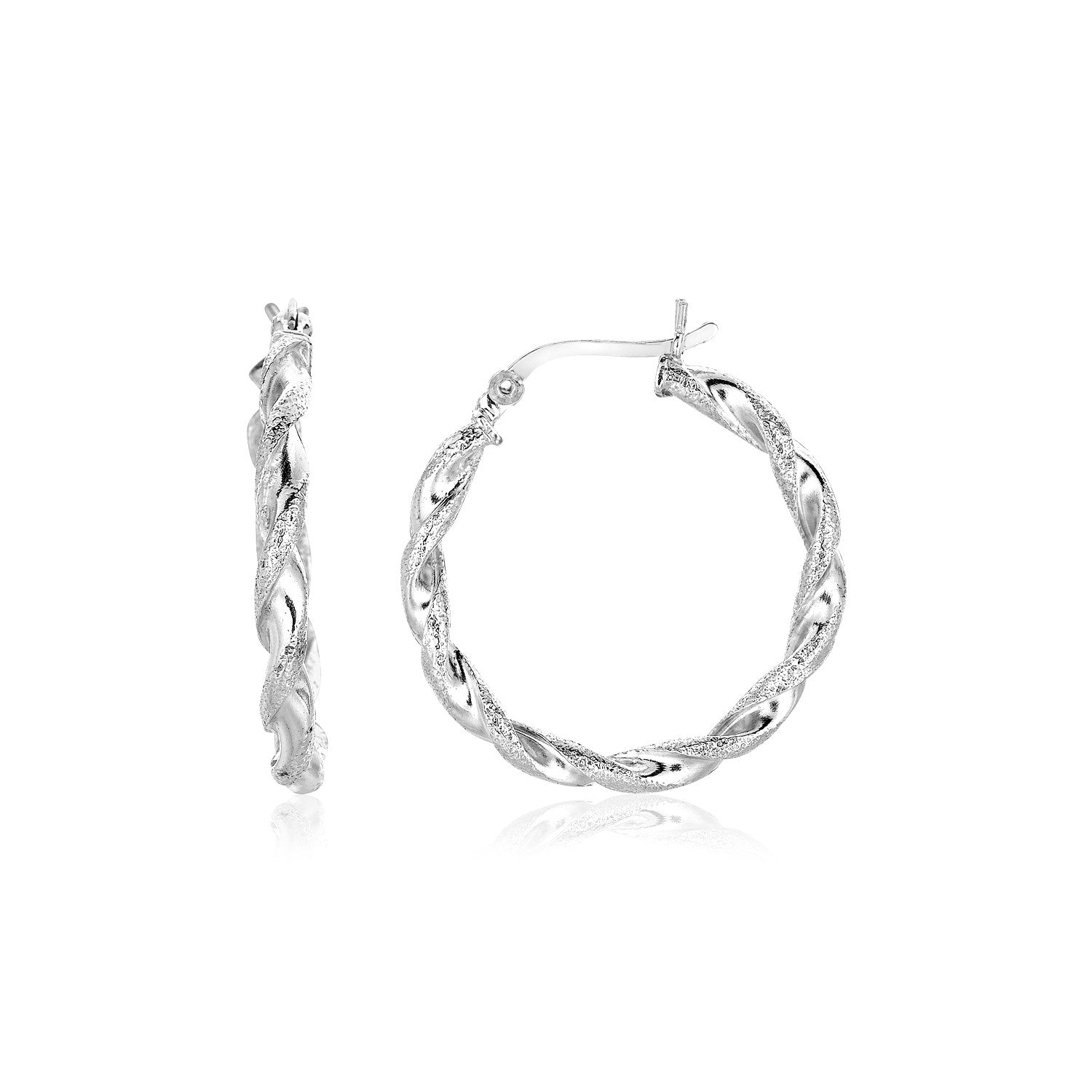 Sterling Silver Round Twisted Hoop Earrings(3x20mm) - DestGlow