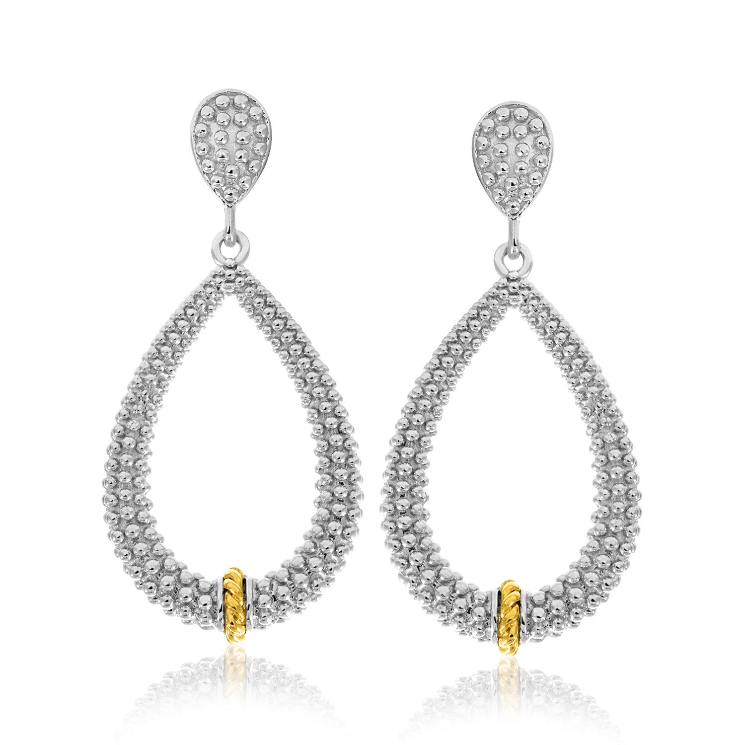 18k Yellow Gold &amp; Sterling Silver Diamond Accented Graduated Popcorn Earrings 