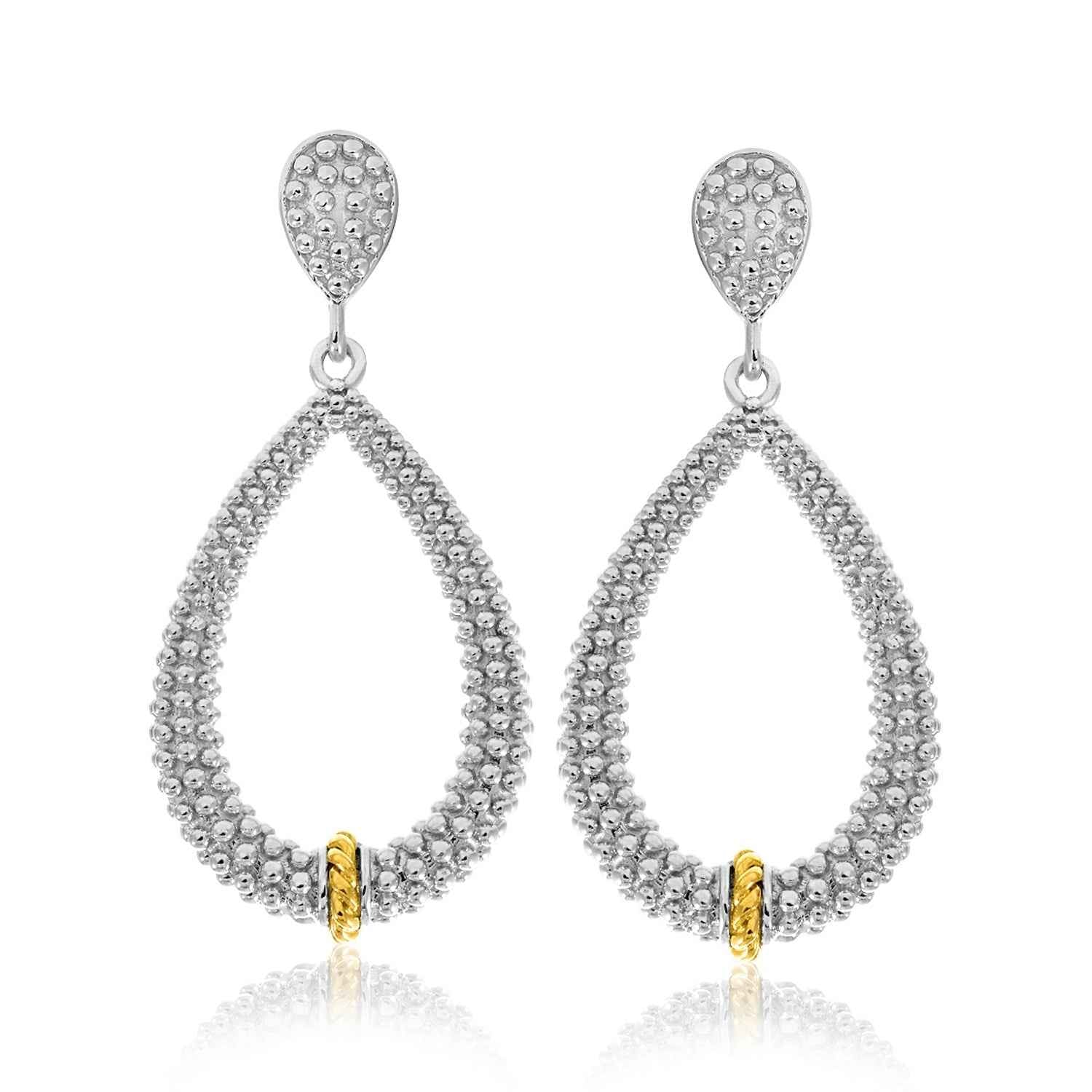 18k Yellow Gold &amp; Sterling Silver Diamond Accented Graduated Popcorn Earrings