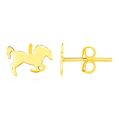 14K Yellow Gold Horse Earrings 