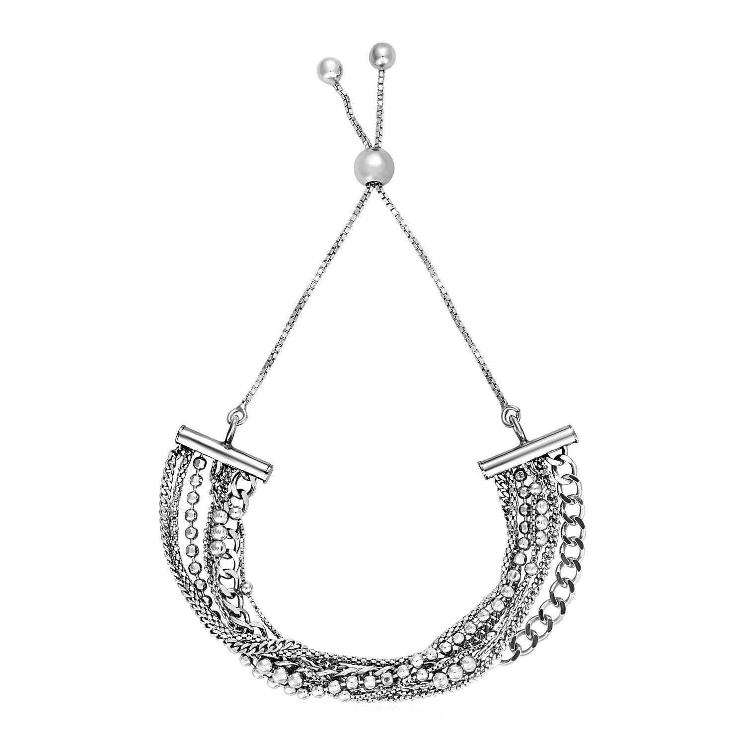 Adjustable Multi Chain Bracelet in Sterling Silver (15.00 mm) 