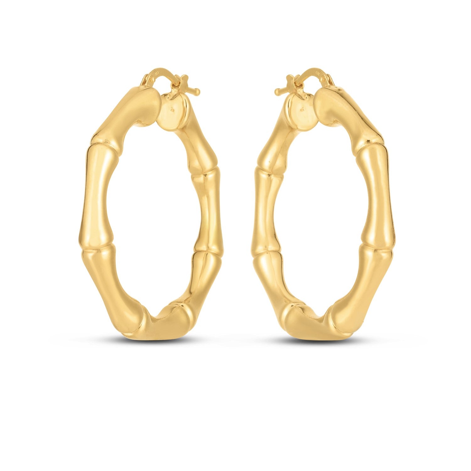 14k Yellow Gold Large Bamboo Hoops - DestGlow