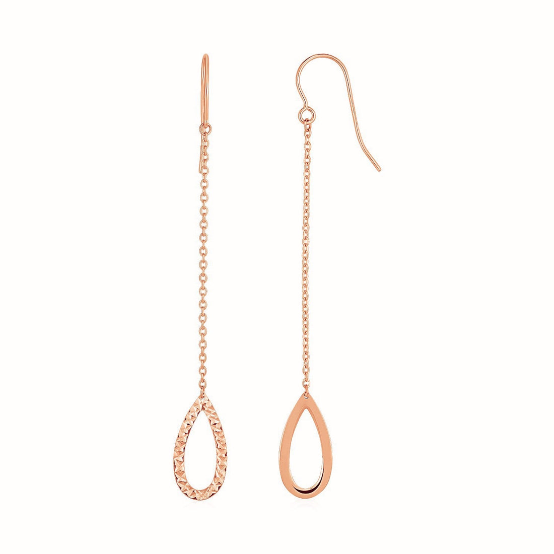 Textured Pear Shaped Long Drop Earrings in 14k Rose Gold - DestGlow