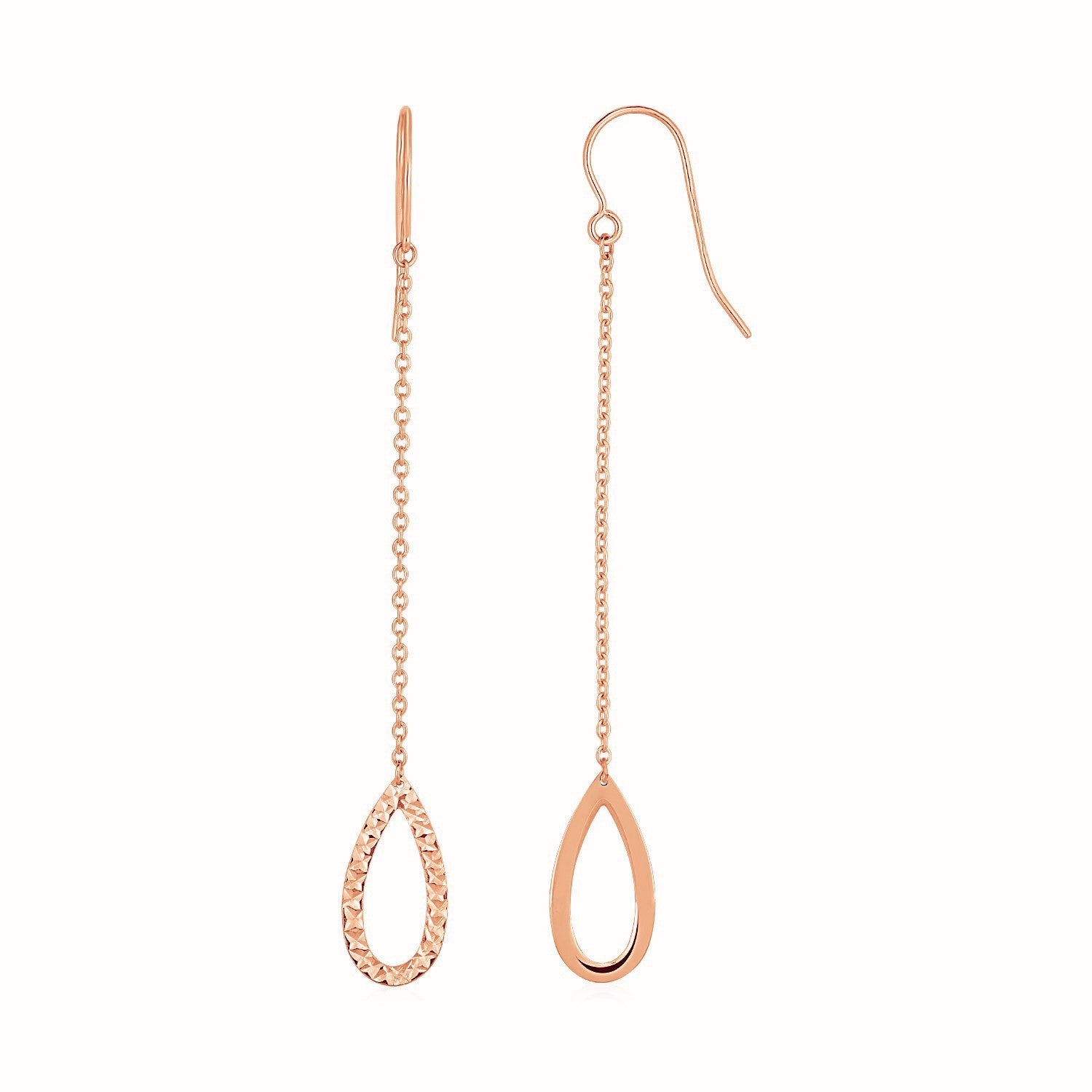Textured Pear Shaped Long Drop Earrings in 14k Rose Gold - DestGlow