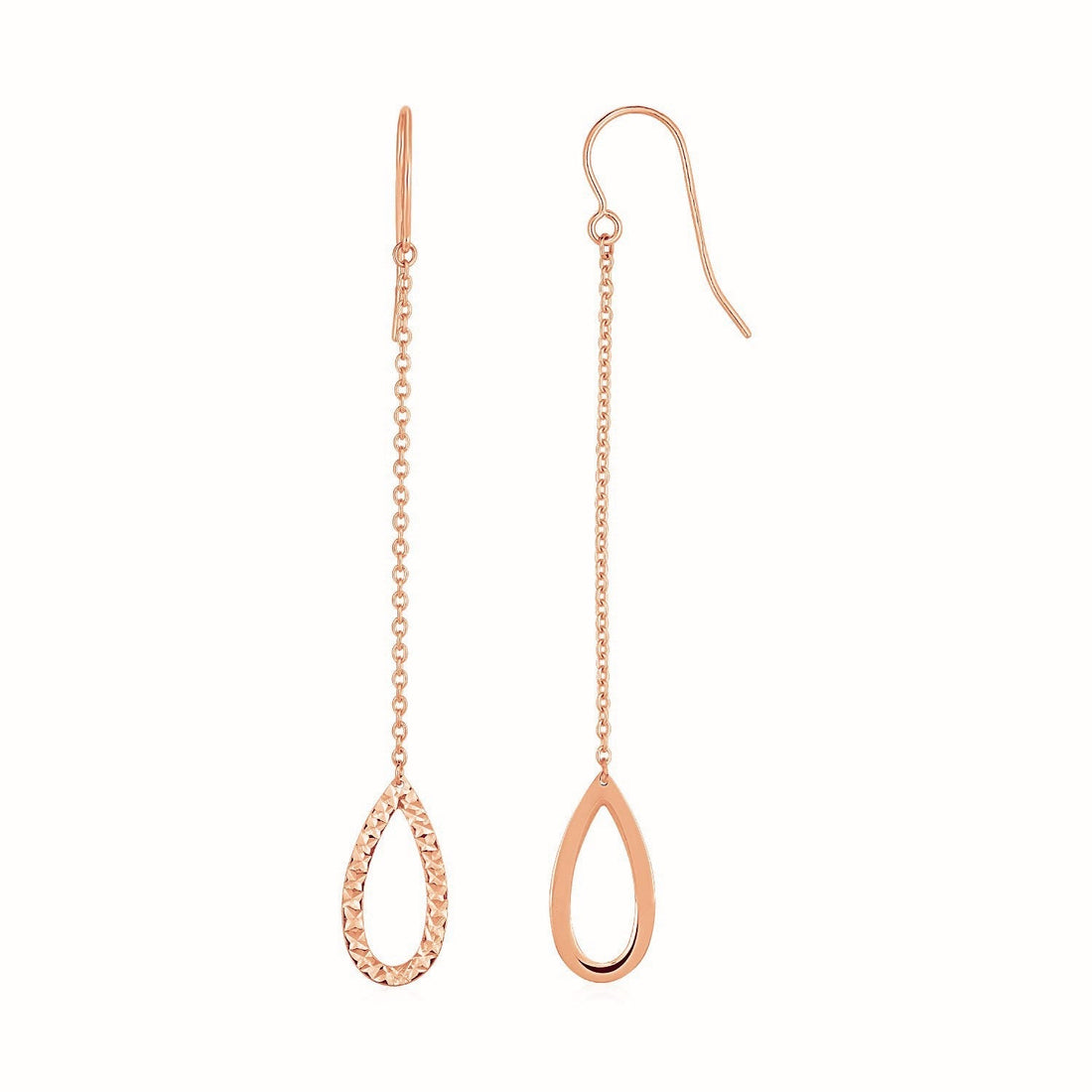 Textured Pear Shaped Long Drop Earrings in 14k Rose Gold 