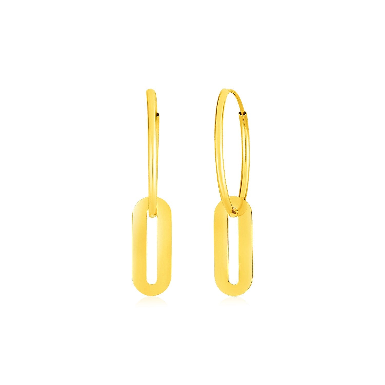 14k Yellow Gold Huggie Style Hoop Earrings with Paperclip Link Drops - earrings