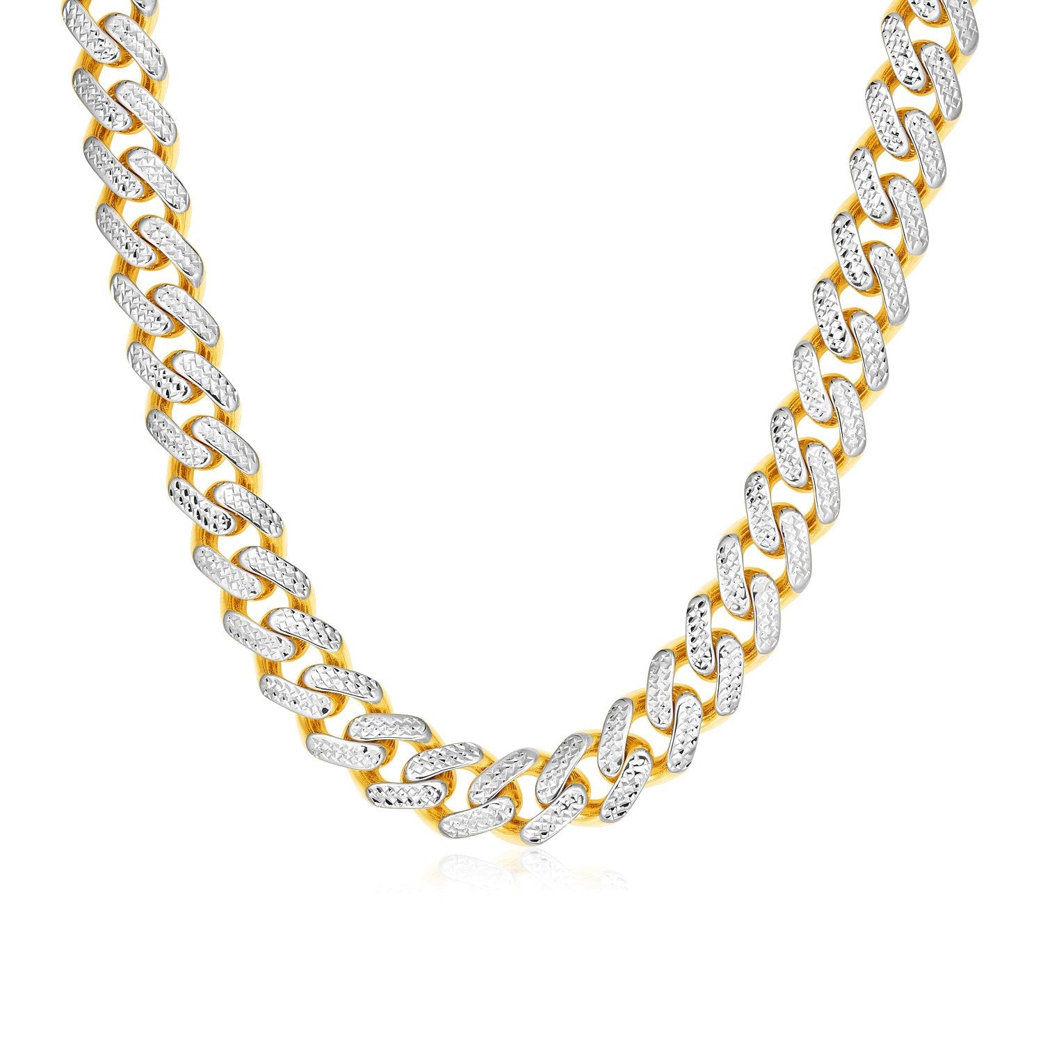 14k Two Tone Gold Miami Cuban Chain Necklace with White Pave by Bids.com