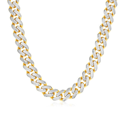 14k Two Tone Gold Miami Cuban Chain Necklace with White Pave by Bids.com