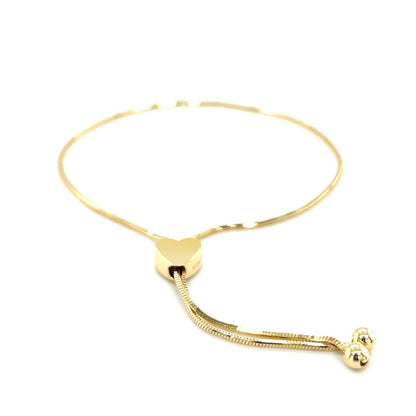 14k Yellow Gold Adjustable Lariat Style Heart Motif Bracelet - DestGlow