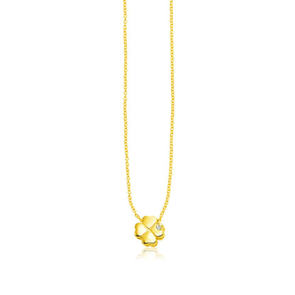 14k Yellow Gold Polished Four Leaf Clover Necklace with Diamond - necklaces