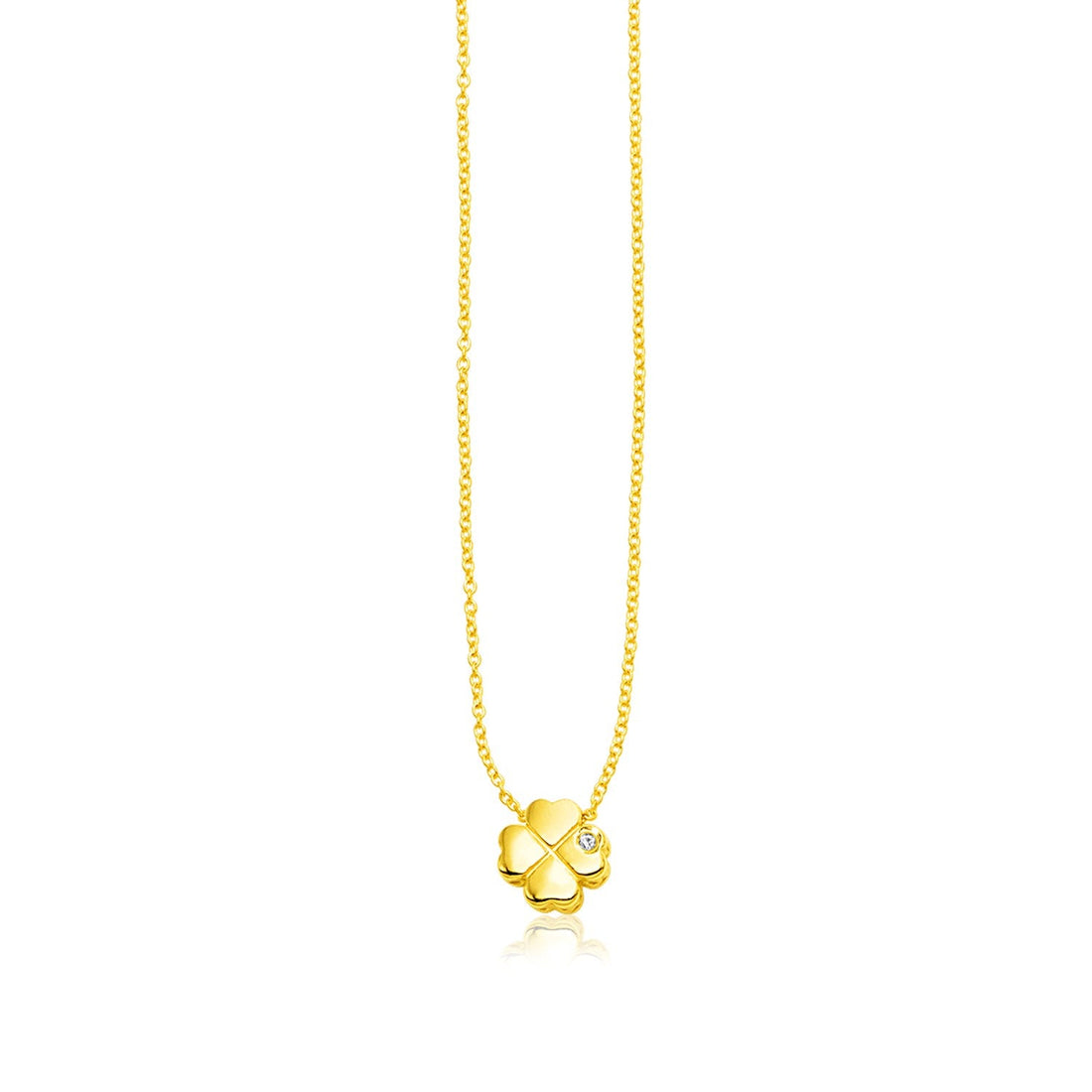 14k Yellow Gold Polished Four Leaf Clover Necklace with Diamond - necklaces
