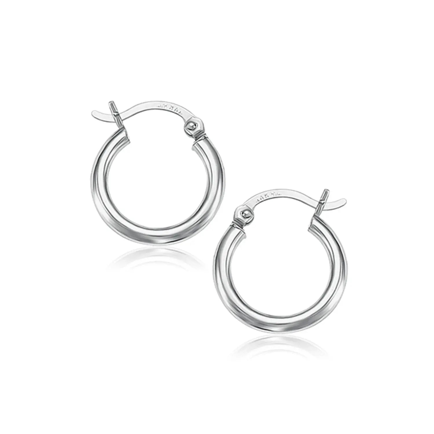 10k White Gold Polished Hoop Earrings (2x15 mm) 