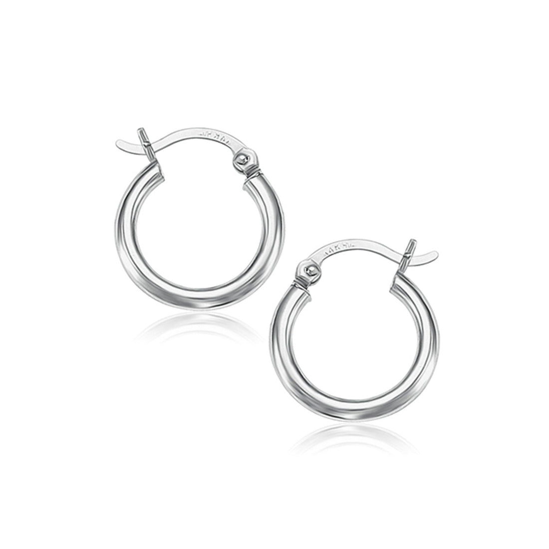 10k White Gold Polished Hoop Earrings (15 mm) - earrings