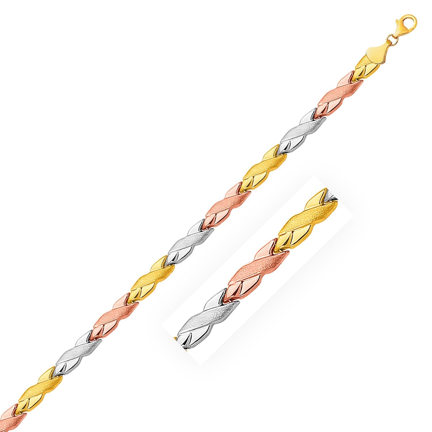 14k Tri-Color Gold Shiny and Textured X Link Bracelet by Bids.com