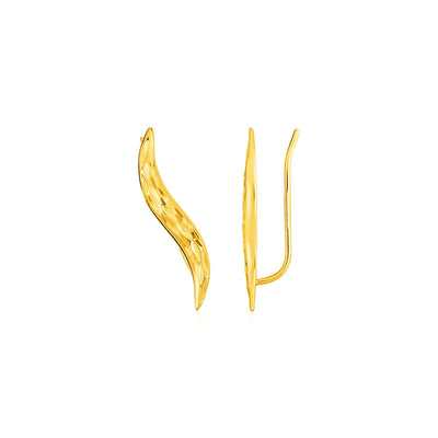 Textured Leaf Climber Earrings in 14k Yellow Gold - DestGlow
