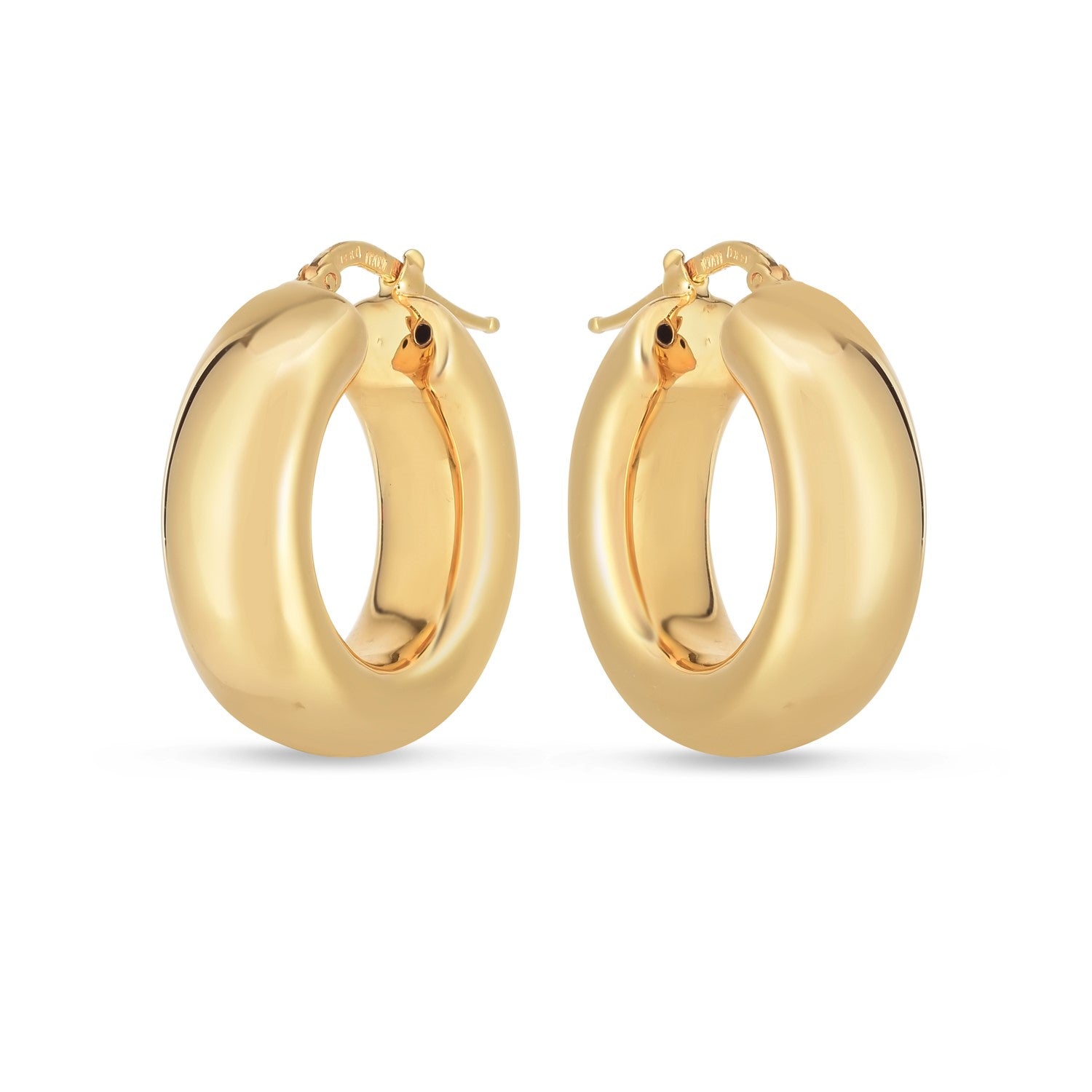 14k Yellow Gold Medium Puffy Hoops - DestGlow
