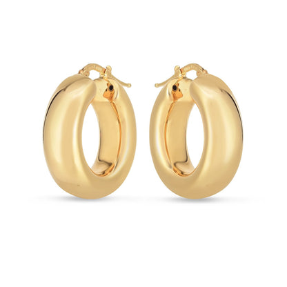 14k Yellow Gold Medium Puffy Hoops - DestGlow