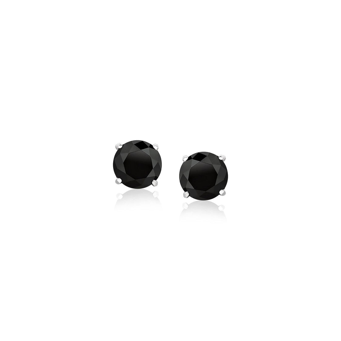14k White Gold Stud Earrings with Black Faceted Cubic Zirconia(5mm) - earrings