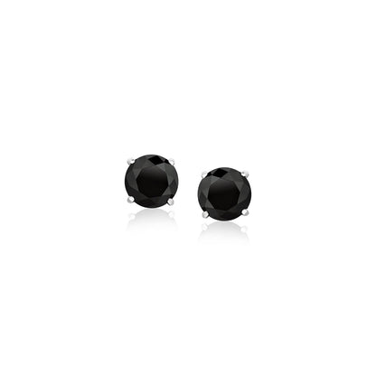 14k White Gold Stud Earrings with Black Faceted Cubic Zirconia(5mm) - earrings