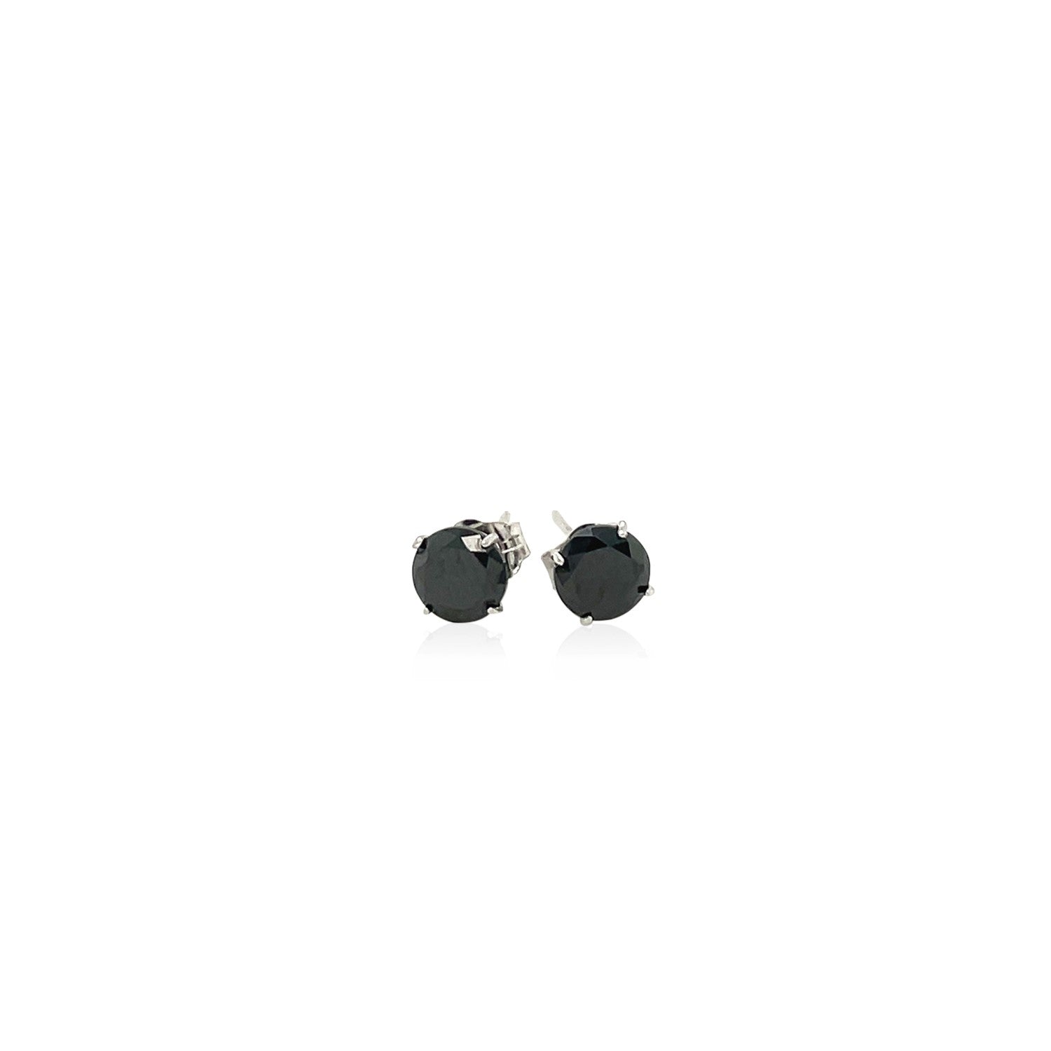 14k White Gold Stud Earrings with Black Faceted Cubic Zirconia(5mm) - DestGlow