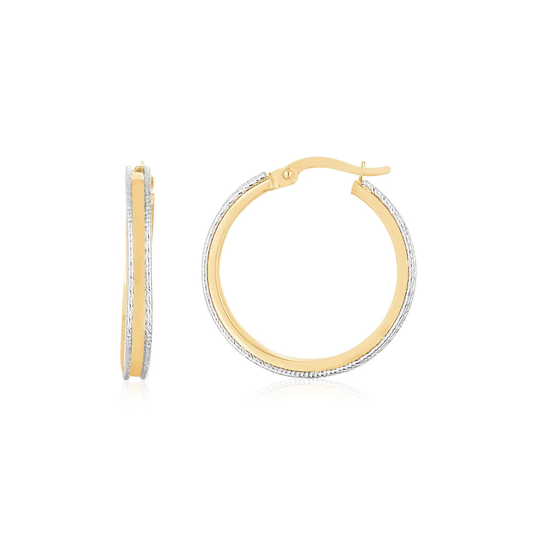 14K Two Tone Gold Diamond Cut Round Hoop Earrings - earrings