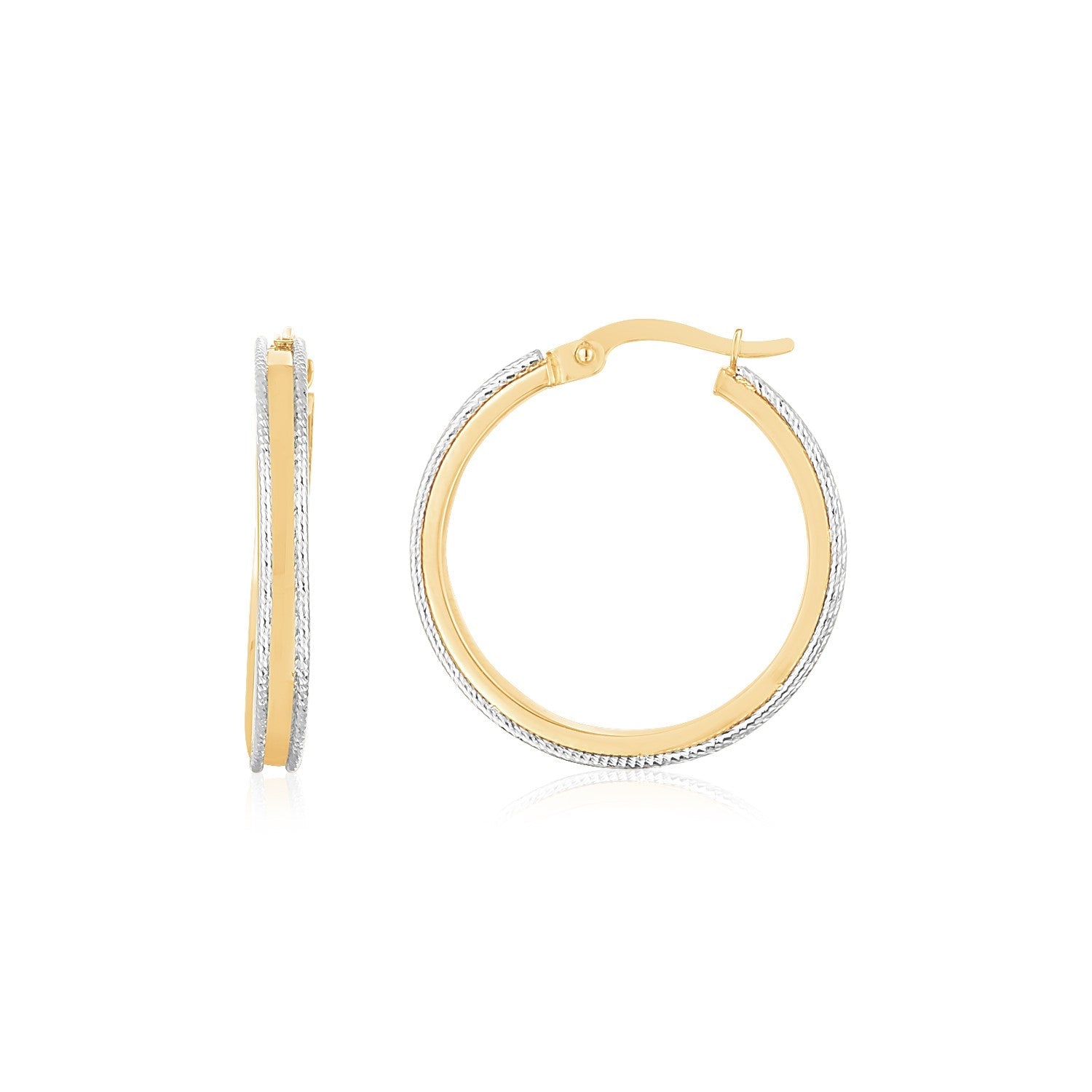 14K Two Tone Gold Diamond Cut Round Hoop Earrings - earrings