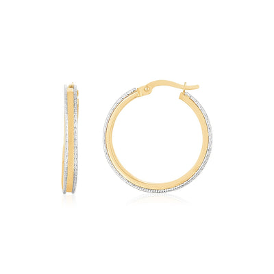 14K Two Tone Gold Diamond Cut Round Hoop Earrings - earrings