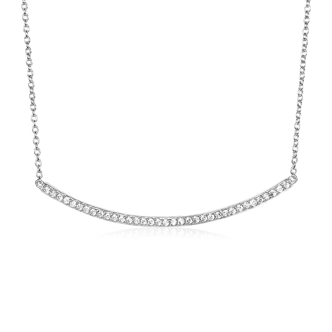 Sterling Silver Curved Bar Necklace with Cubic Zirconias - DestGlow