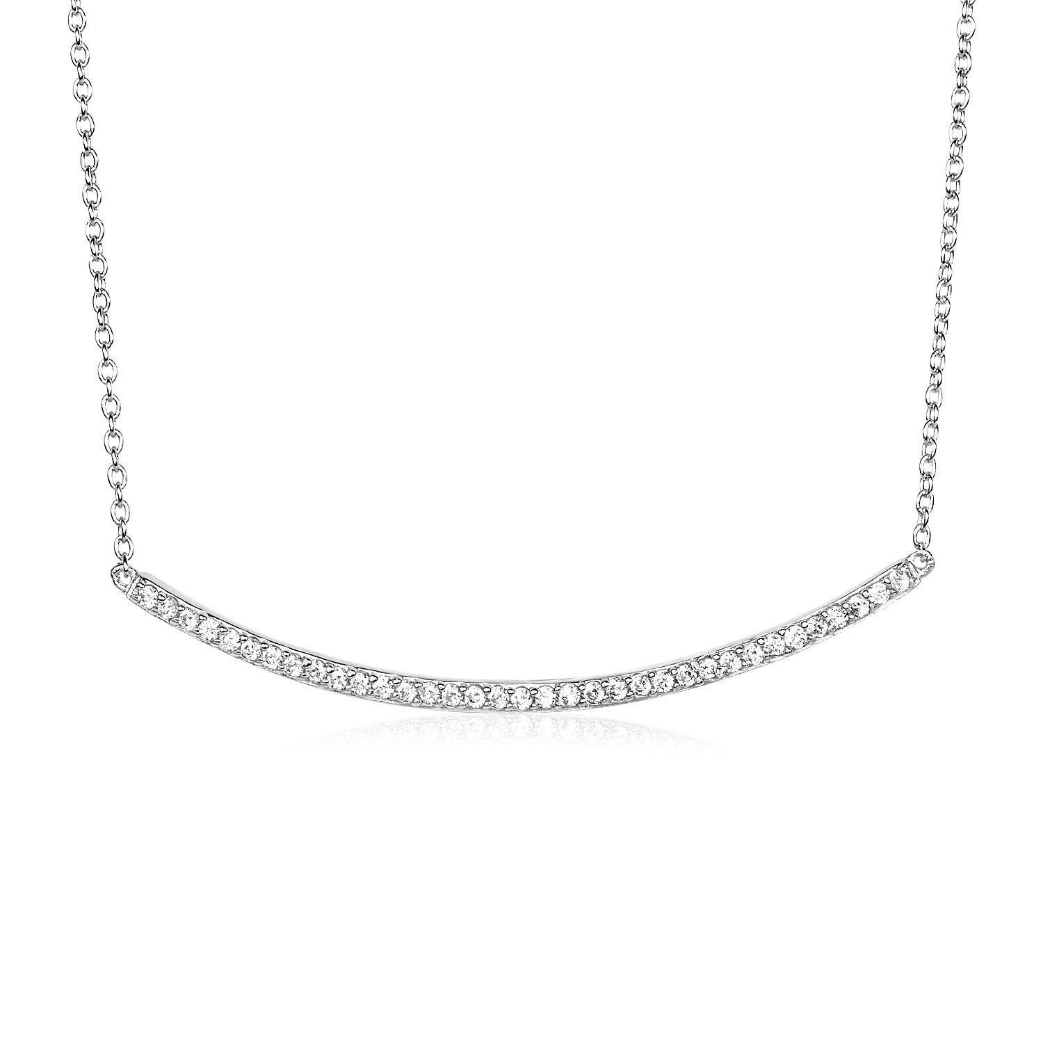 Sterling Silver Curved Bar Necklace with Cubic Zirconias - DestGlow