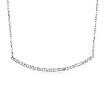 Sterling Silver Curved Bar Necklace with Cubic Zirconias by Avera Group