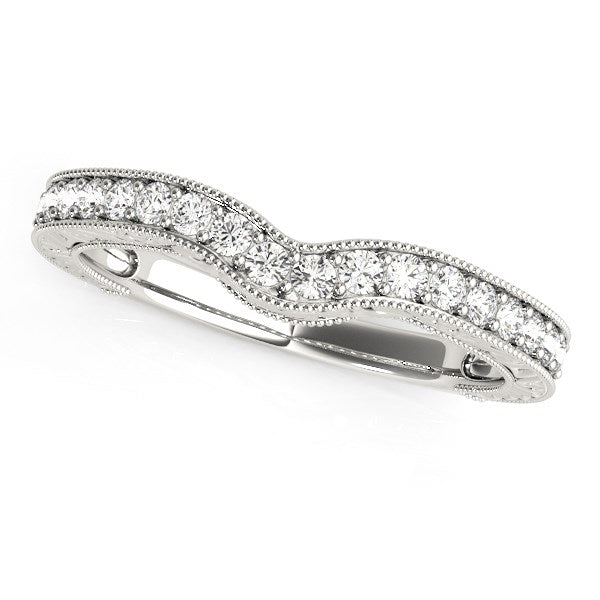 14k White Gold Bead Border Curved Diamond Wedding Band (1/4 cttw) by Bids.com