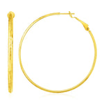 14k Yellow Gold Large Textured Round Hoop Earrings - earrings