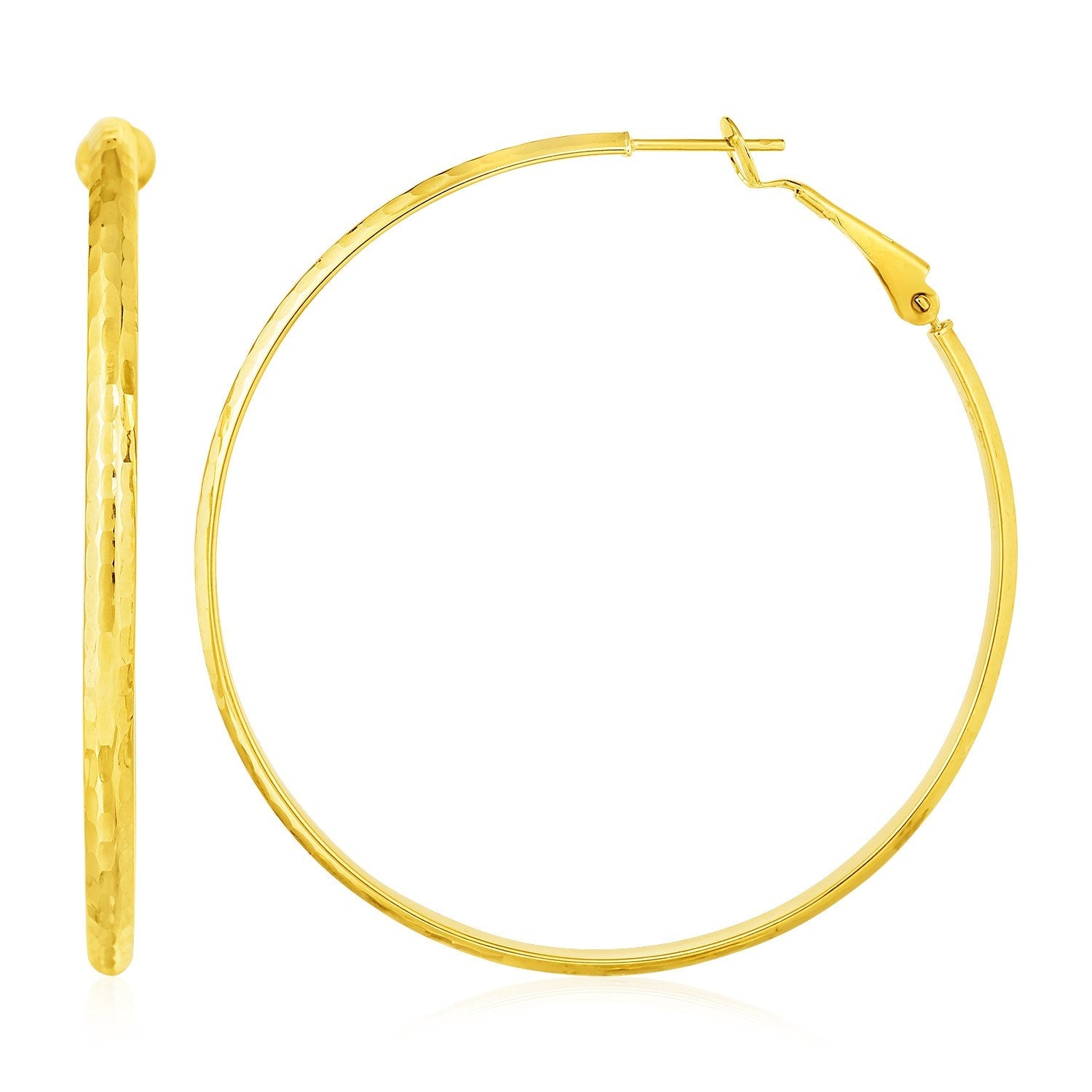 14k Yellow Gold Large Textured Round Hoop Earrings - earrings