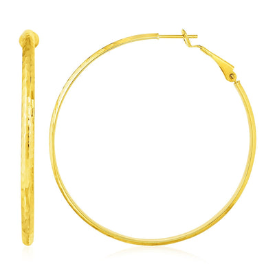 14k Yellow Gold Large Textured Round Hoop Earrings - earrings