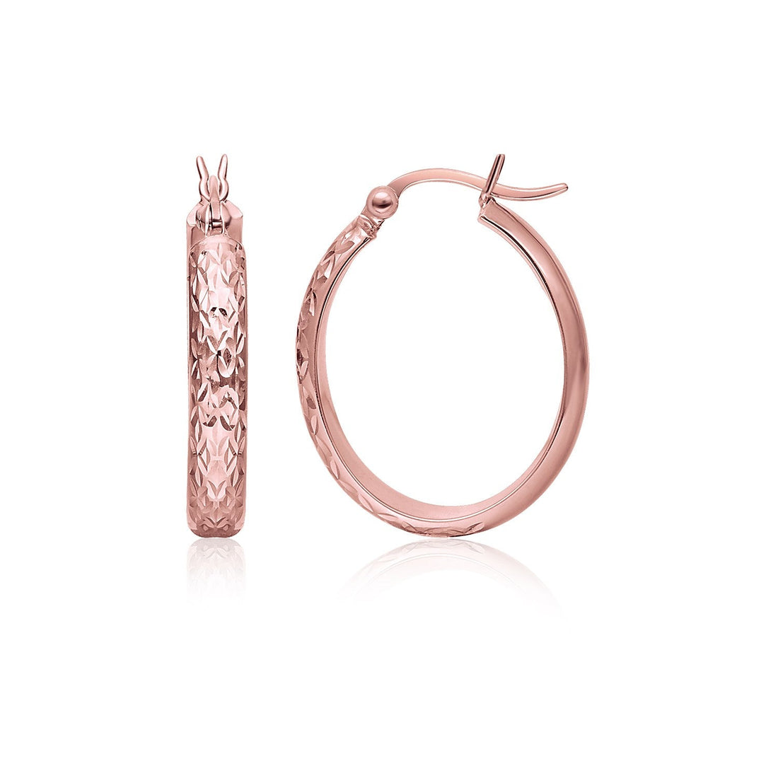 14k Rose Gold Hammered Oval Hoop Earrings - earrings