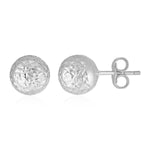 14k White Gold Ball Earrings with Crystal Cut Texture(7mm) - accessories