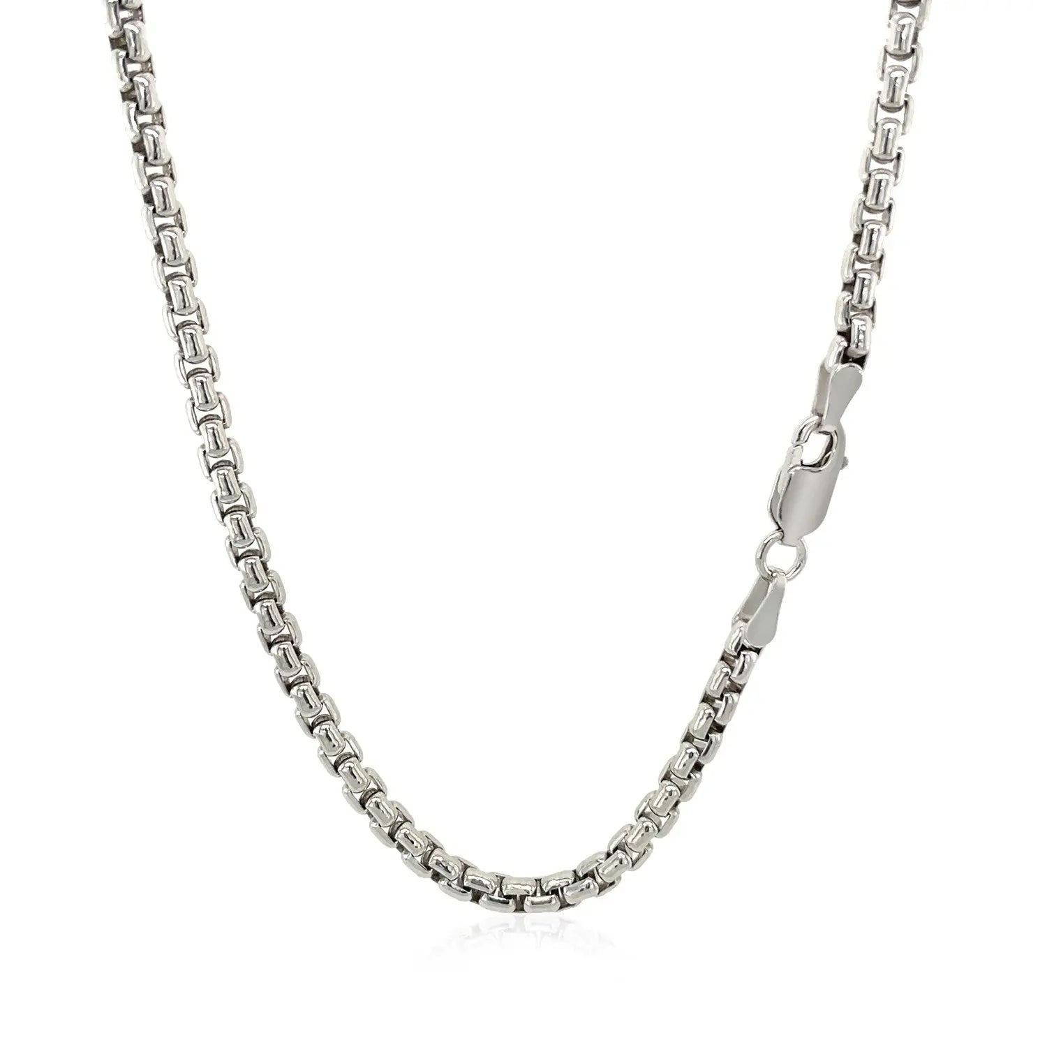 Sterling Silver Rhodium Plated Round Box Chain (3.00 mm) 