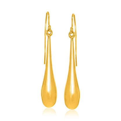 14k Yellow Gold Long Polished Teardrop Dangling Earrings  DestGlow