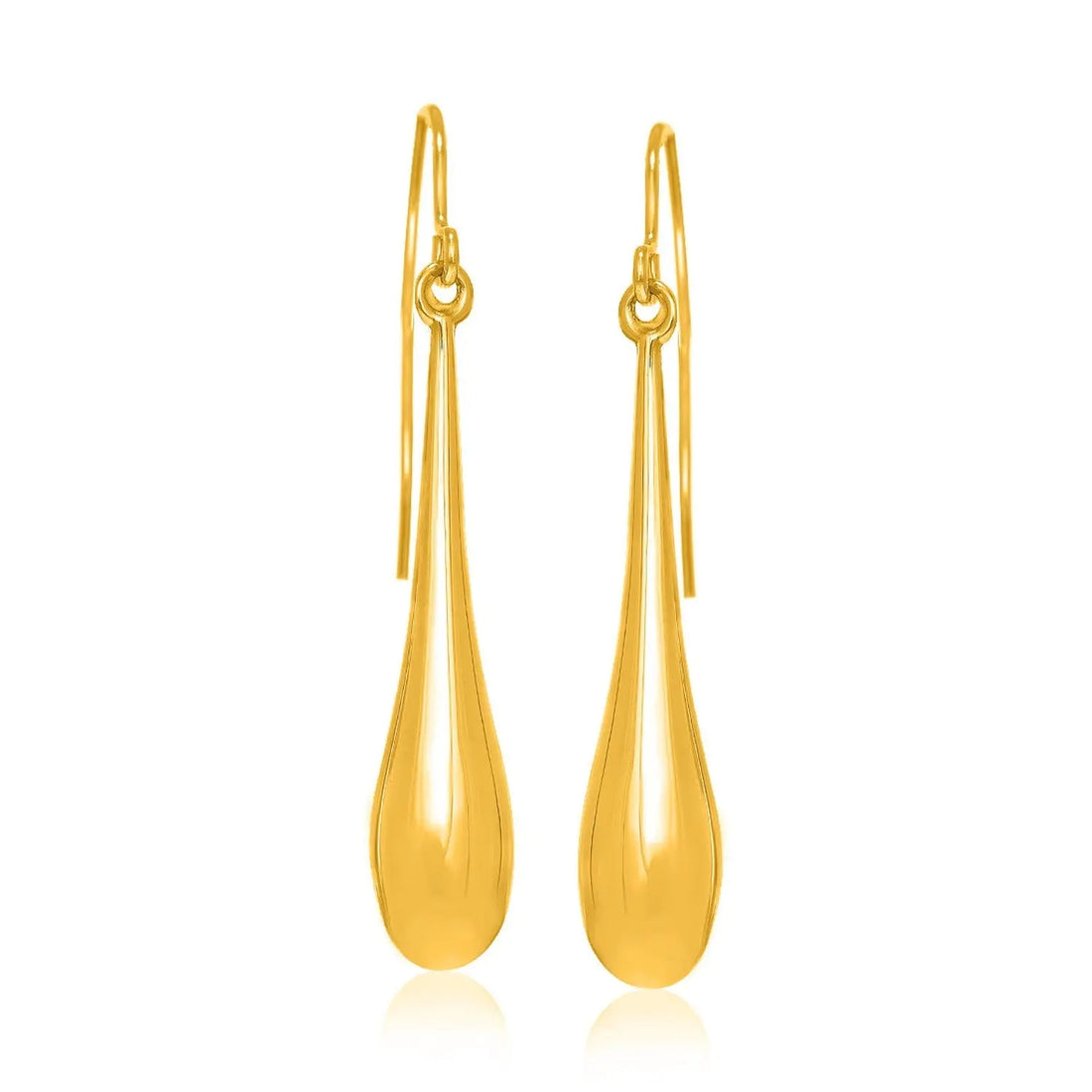 14k Yellow Gold Long Polished Teardrop Dangling Earrings 