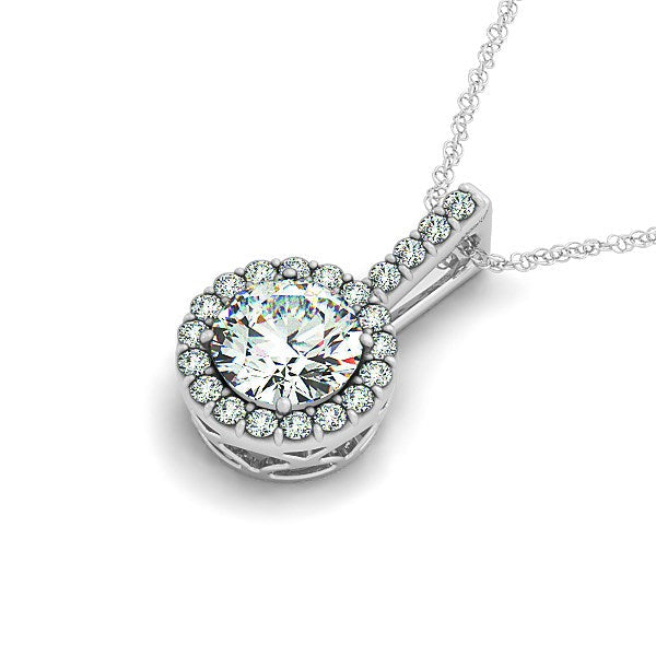 14k White Gold Diamond Halo Round Style Pendant (5/8 cttw) by Bids.com