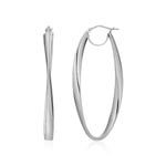 14k White Gold Twist Motif Oval Shape Hoop Earrings - earrings