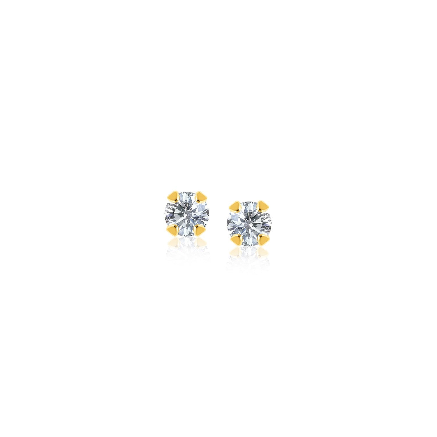 14k Yellow Gold Stud Earrings with Faceted White Cubic Zirconia(2mm) - earrings
