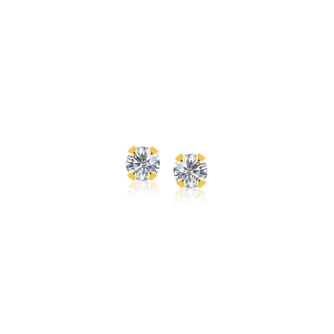 14k Yellow Gold Stud Earrings with Faceted White Cubic Zirconia - DestGlow