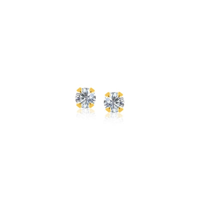 14k Yellow Gold Stud Earrings with Faceted White Cubic Zirconia - DestGlow