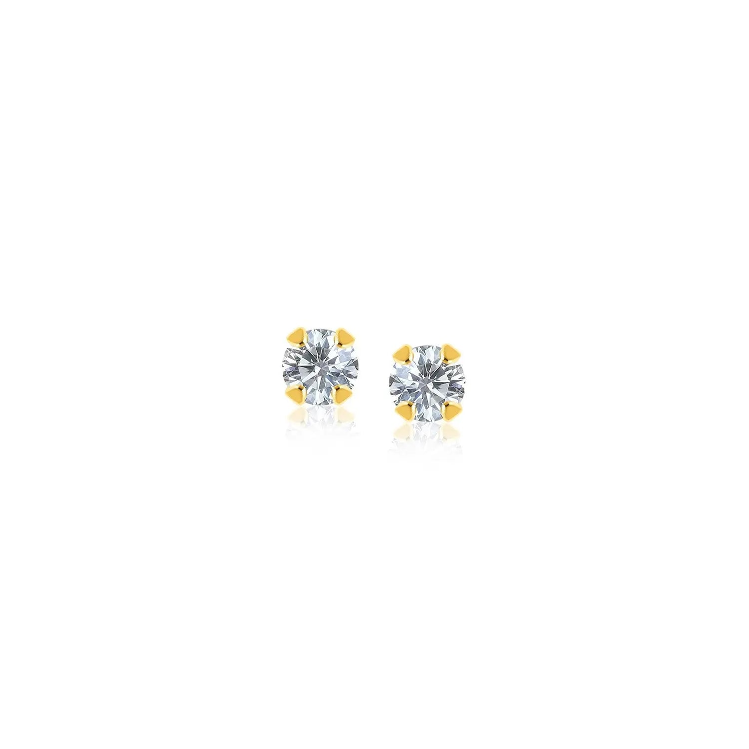 14k Yellow Gold Stud Earrings with Faceted White Cubic Zirconia(2mm) 