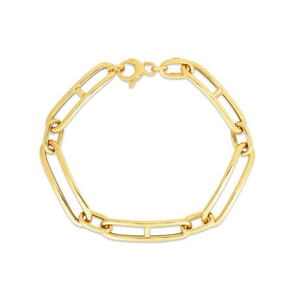 14k Yellow Gold 7 1/4 inch Elongated Alternating Mariner Link Bracelet (7.40 mm) by Bids.com