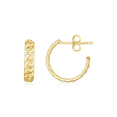 14K Yellow Gold Slender Curb Chain Hoop Earrings - earrings