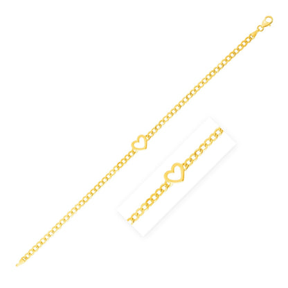 14k Yellow Gold 7 inch Curb Chain Bracelet with Heart - necklaces