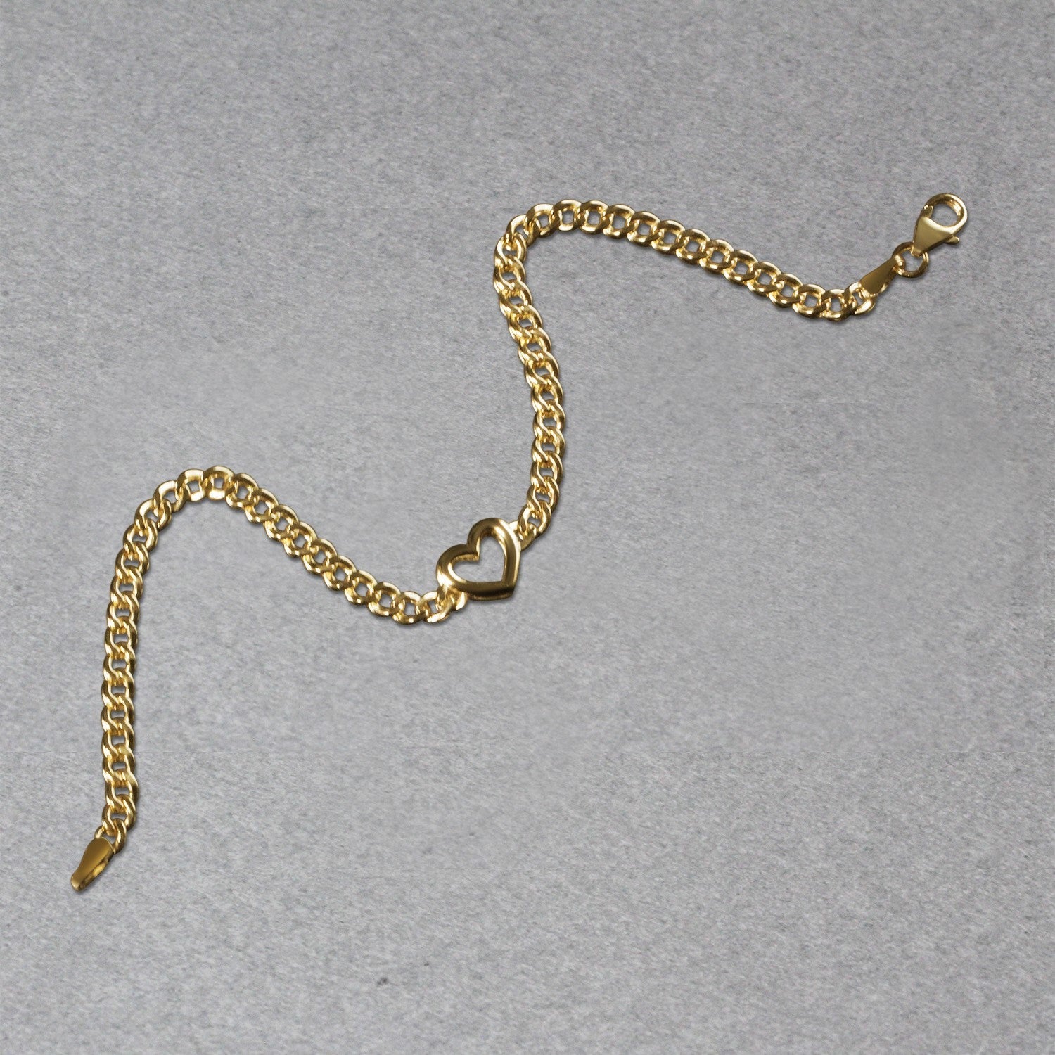 14k Yellow Gold 7 inch Curb Chain Bracelet with Heart - DestGlow